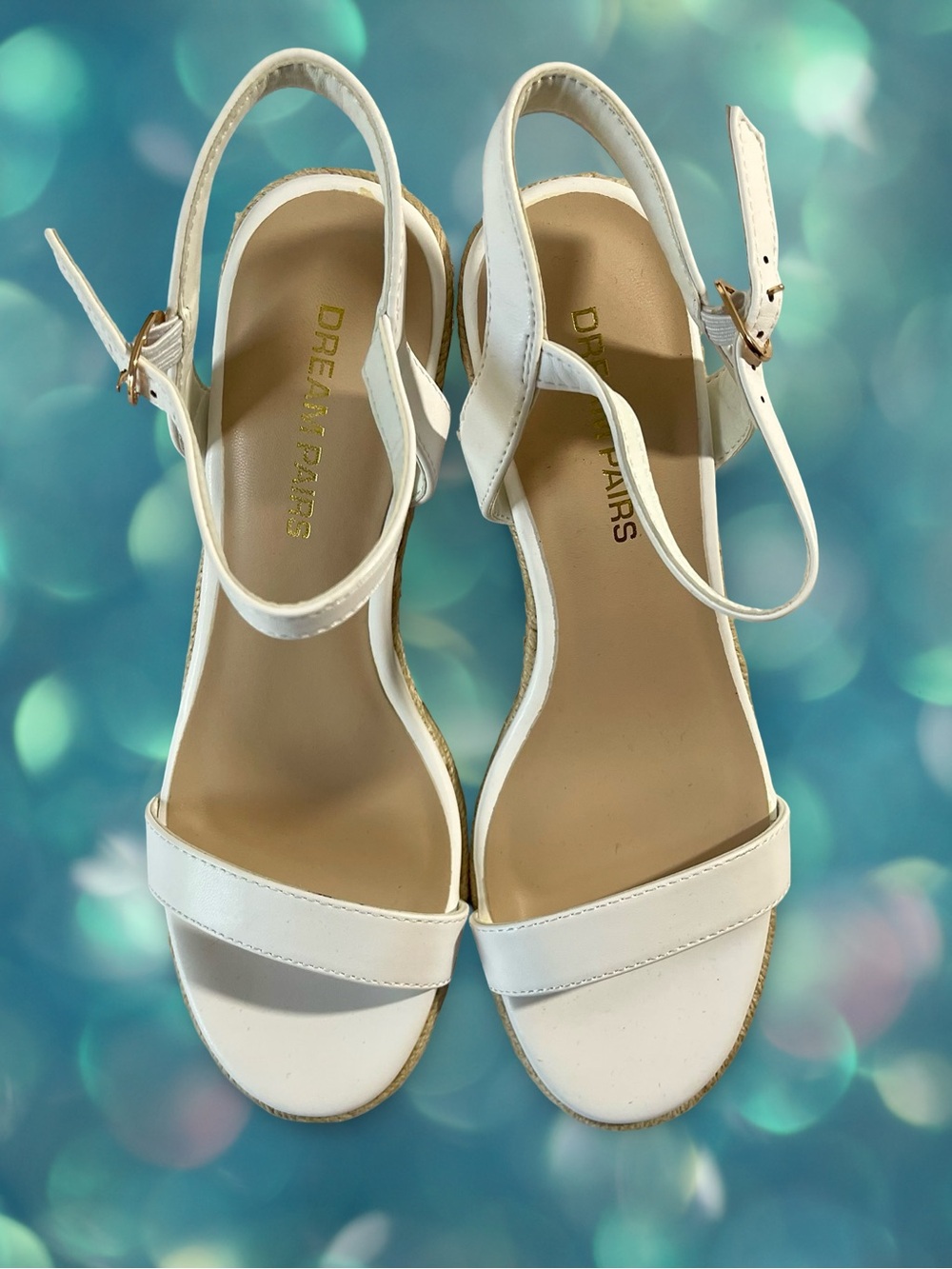 Dream Pairs White Faux Leather Platform Espadrille Wedges Ankle Strap Sz8